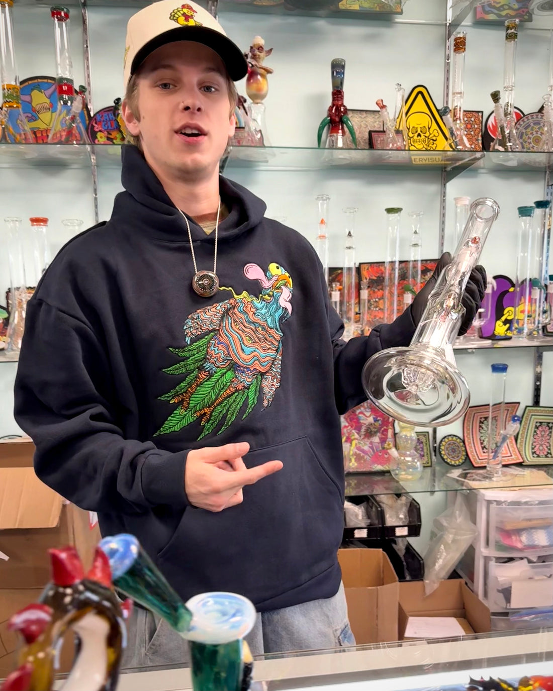 Baked Goods X Jason Portante - Premium Embroidered Flying Turkey Hoodie - Navy